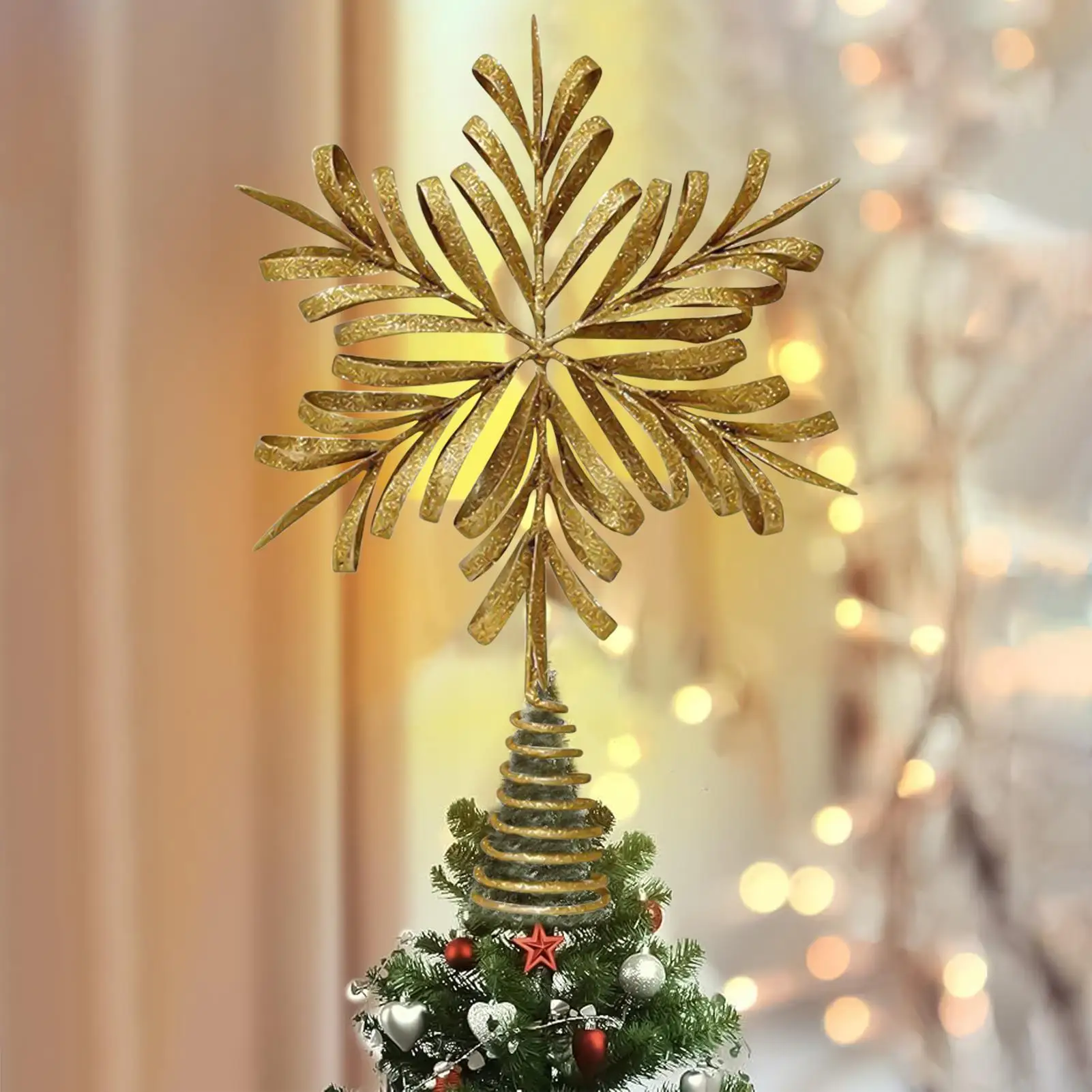 1pc Weihnachten Baum Topper 3D Schneeflocke Weihnachten Baum Stern Topper Metall Ornamente Display Für Indoor Outdoor Wohnzimmer Dekor
