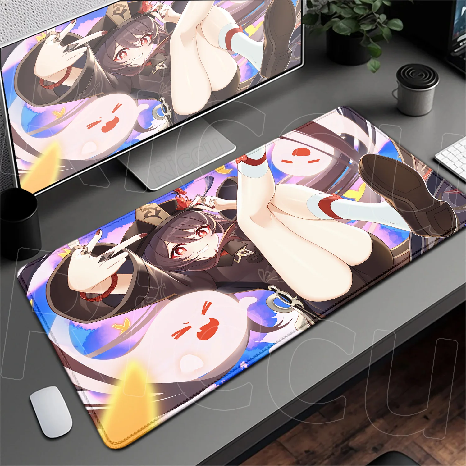 

HD Printing Anime Cute Girl Keyboard Table Pad Genshin Impact Hu Tao Non-slip Rubber Base Mousepad Computer Stitch Edge Playmats