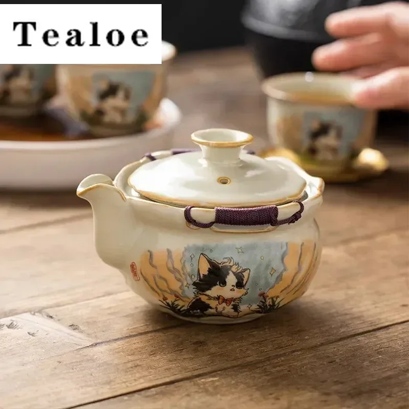 

Ru Yao Cute Cat Porcelain Kettle Porcelain Yellow With Handle Teapot Tea Ceremony Set Tea Tie Guan Yin Jasmine Teaware Type