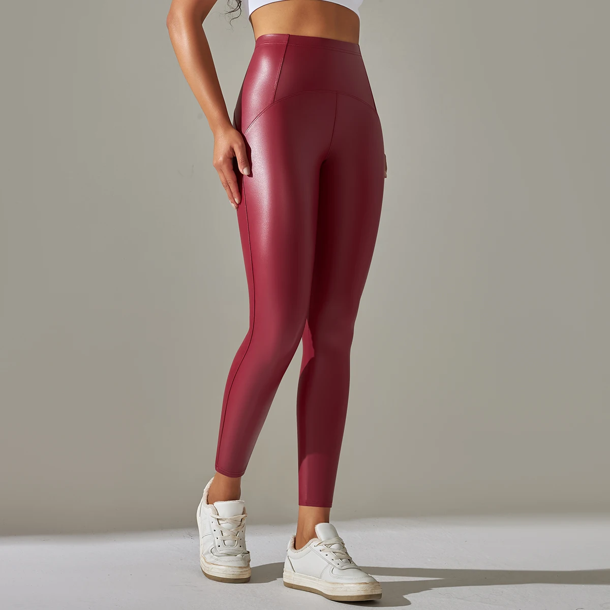 6-farbige Herbst-Winter-Lederhose, dünne Samt-PU-Leder-Leggings, hohe elastische Bund-Hose, sexy Schlankheits-Leggings – Detail 15