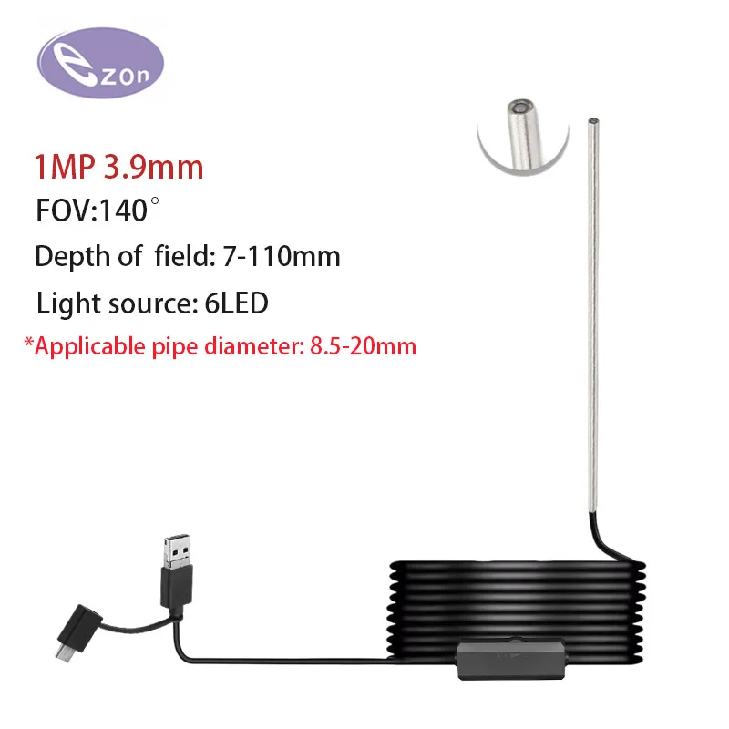 3.9mm FOV 140° Wide Angle 1 million pixels Industrial Piping Endoscope Camera Borescope Inspection 3m USB soft cable endoscope