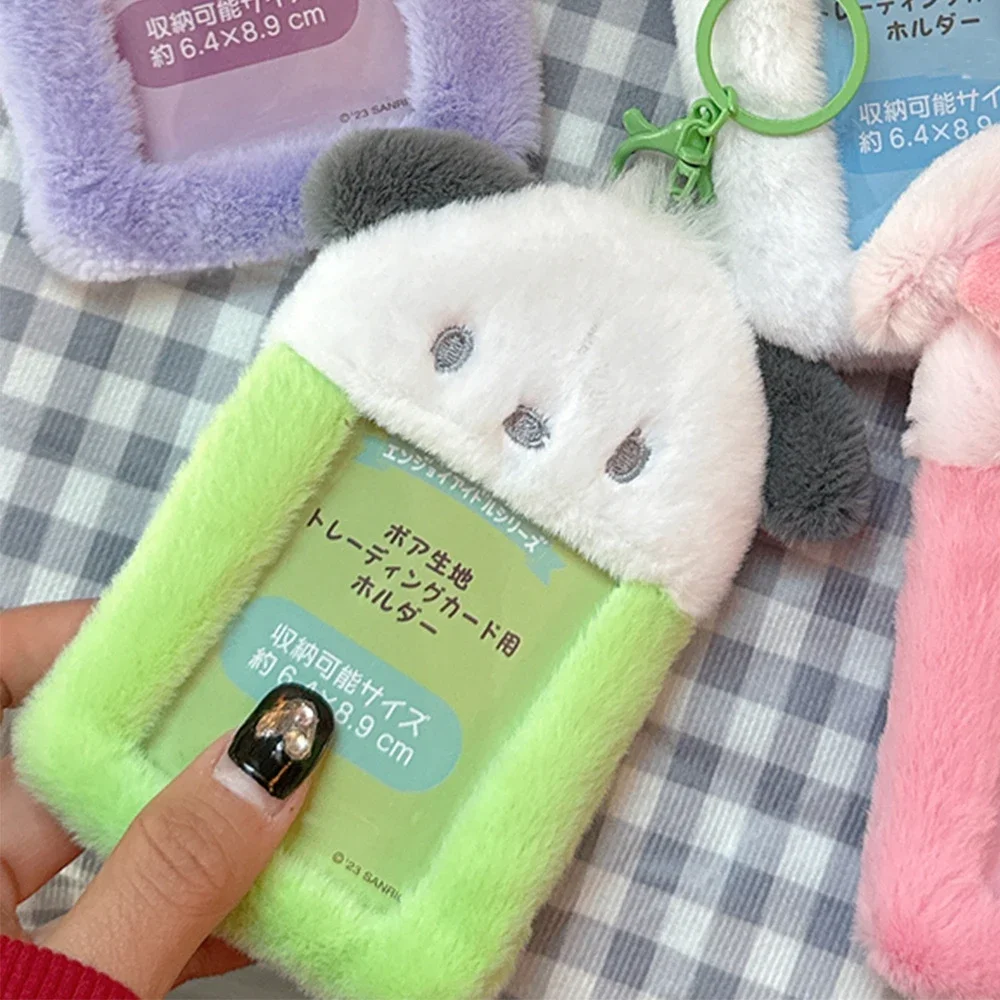 Sanrio Hello Kitty Plush Card Case Keychain Kuromi Melody Card holder Kawaii Photo Card Display Sleeves Cute Bag Pendant Gifts image 6