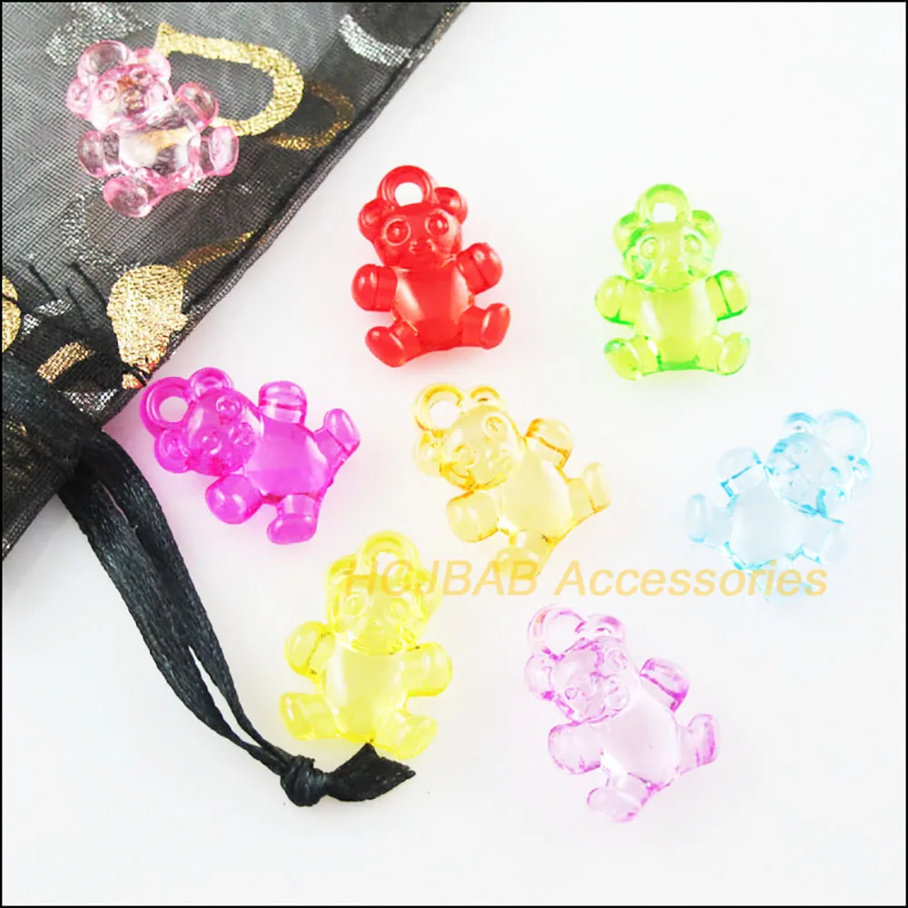50Pcs Mixed Plastic Acrylic Clear Animal Bear Charms Pendants 15x20.5mm