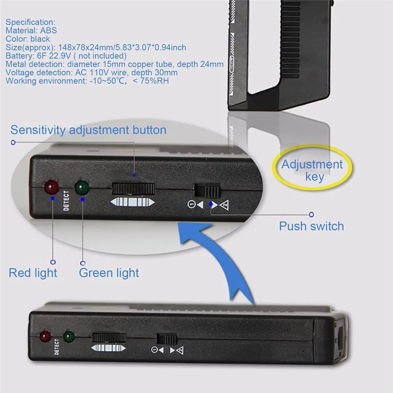 A20F-Detektor Logam Pemindai Dinding, Pemindai Dinding Multifungsi Daya Pipa Peringatan Dapat Disesuaikan Sensitivitas Tinggi, Pencari Kancing Dinding