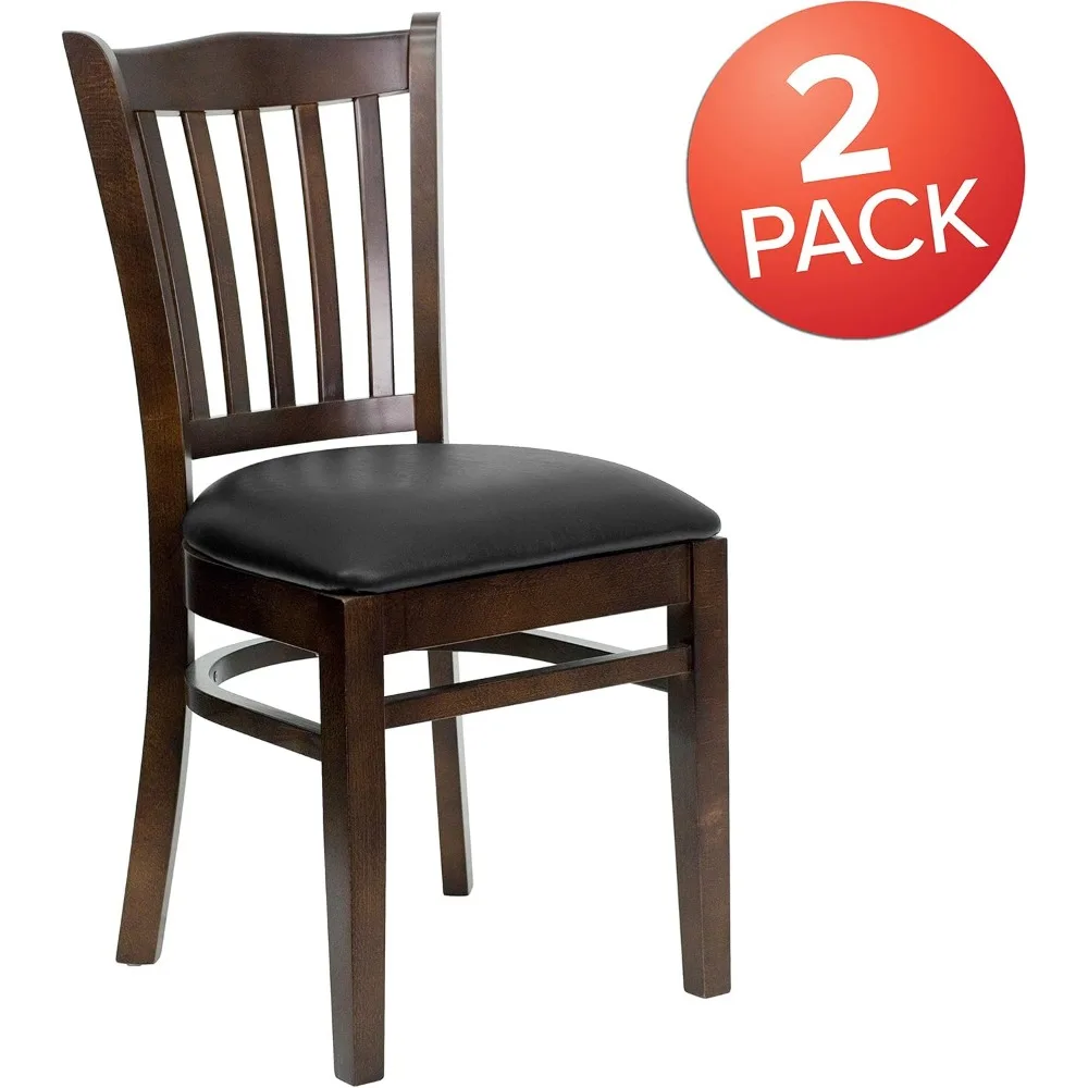كراسي مطعم ذات ظهر عمودي من خشب الجوز مع مقاعد من الفينيل الأسود - عبوتان من طراز EMMA وXOLIVER