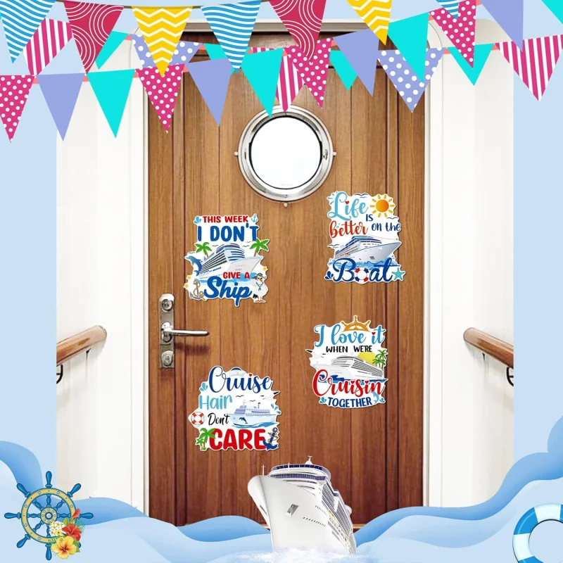 Cruise Door Decorations Magnetic- 6pcs Large Ship Cabin Magnets Stickers Anchor Tropical Magnet Palm Stateroom Accessories