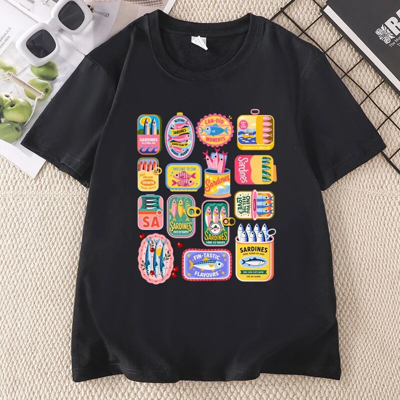 Sardines T Shirt Comfort Sardine Can T-Shirt Women Retro Tin Fish Food Tshirt Coastal Aesthetic Tee Woman Clothing