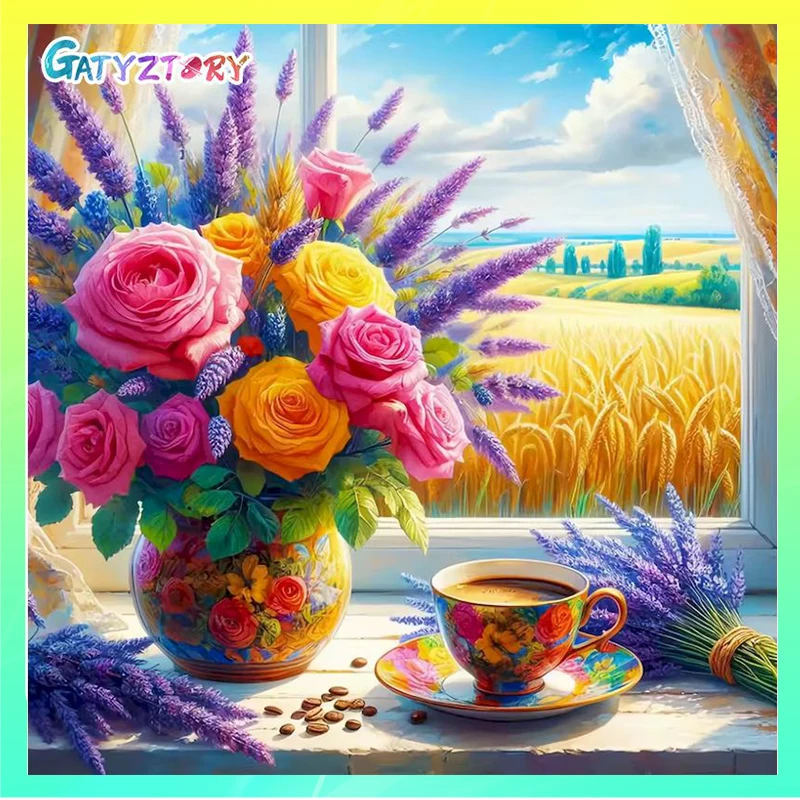 GATYZTORY DIY Art Diamond Painting  Landscape 5D Diamond Mosaic Vase Handmade Embroidery Scenery Home Decoration