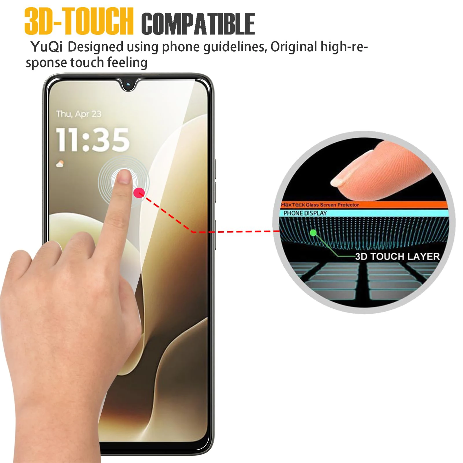 Displayschutzfolie für Motorola Moto G06 Power, gehärtetes Glas, HD, 9H, transparent, klar, kratzfest, case-freundlich – Detail 5
