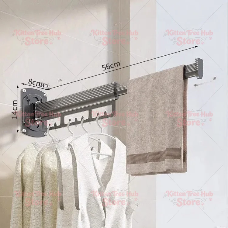 No Punching Folding Clothes Drying Rack Balcony Household Wall Hanging Invisible Shrinkage Clothes Drying Rod