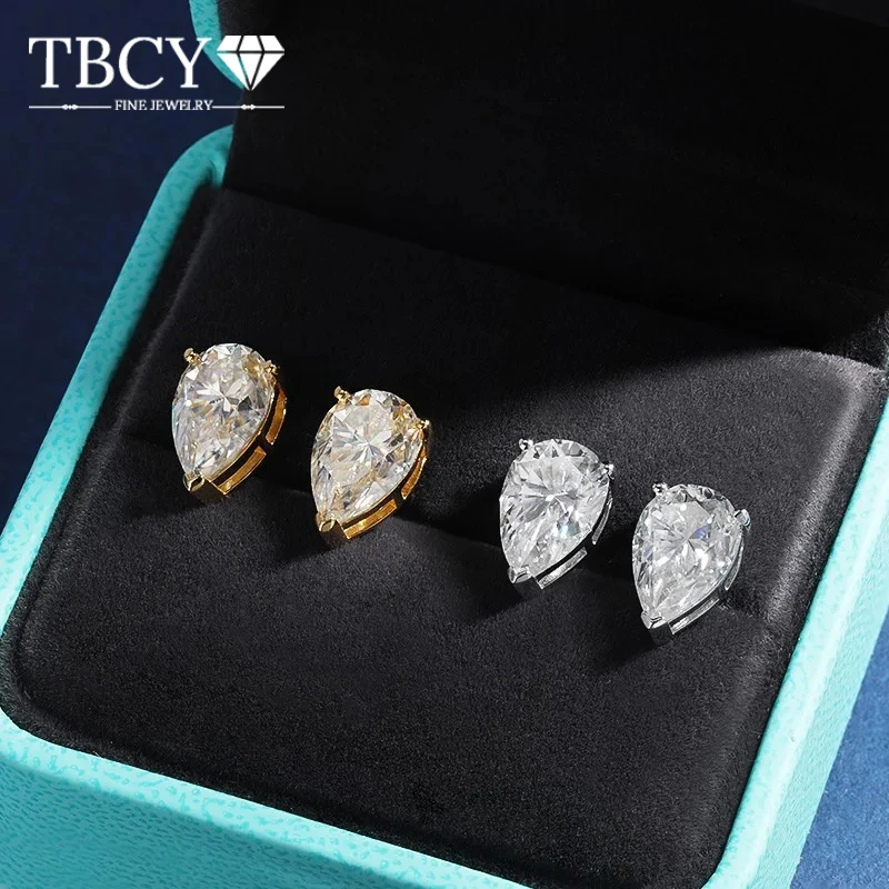 

Женские серьги-гвоздики в форме груши TBCYD, украшения из серебра пробы с бриллиантами в форме капли воды, 1/2/4 карата, сверкающие ювелирные украшения