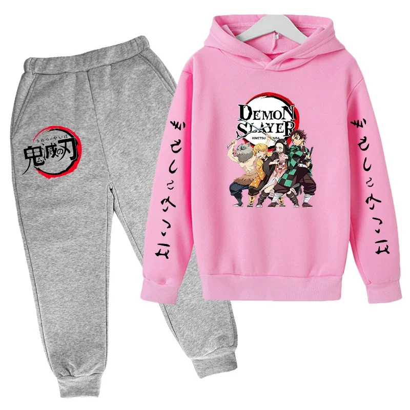 Demon Slayer hoodies+pants Two piece set 4-14 Y Kids suit Boys Long Sleeve pant Children's Clothing Winter and Autumn Clothing