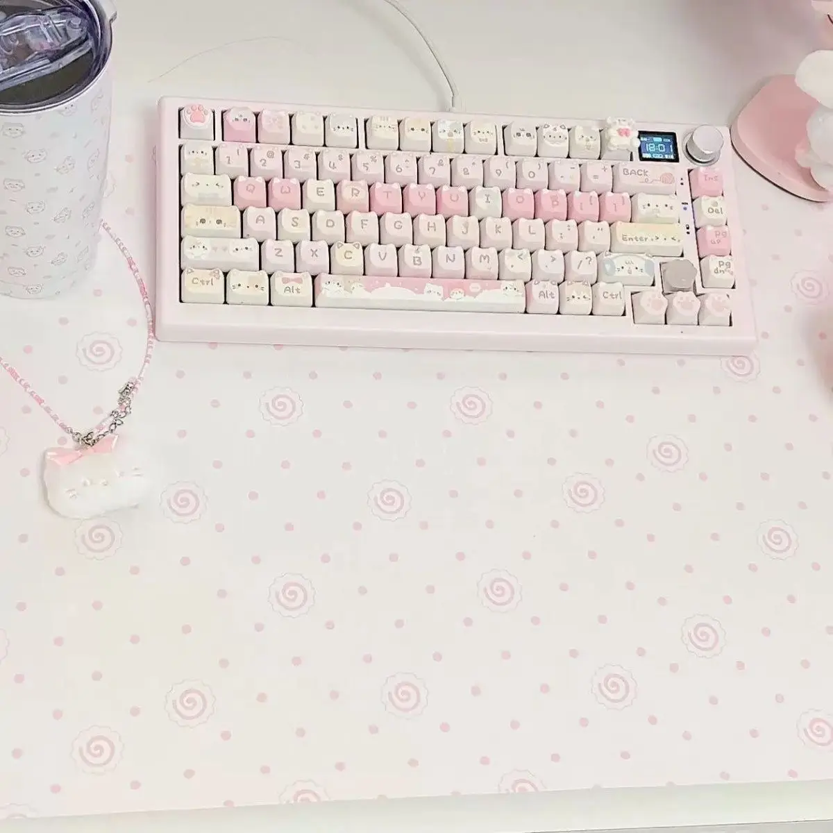 Korean Polka Dots Thread PU Leather Desk Pad Protector Non-Slip Large Small Mouse Mat Game&Office Mouse Mat Laptop Keyboard Mat
