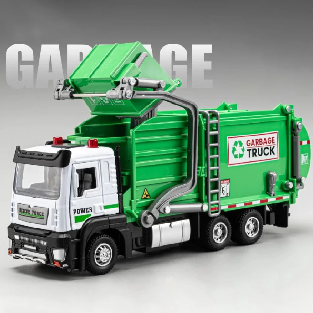 Schaal 1:32 Stedelijke Vuilnis Recycling Brandweerwagen Automodel Speelgoed Geluid Licht Trek Sanitaire voorzieningen Techniek Voertuig Jongens Geschenken