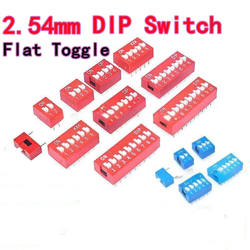 10 Uds 2,54mm interruptor DIP rojo/azul 1P/2P/3P/4P/5P/6P/8P/10P posiciones palanca plana de orificio pasante