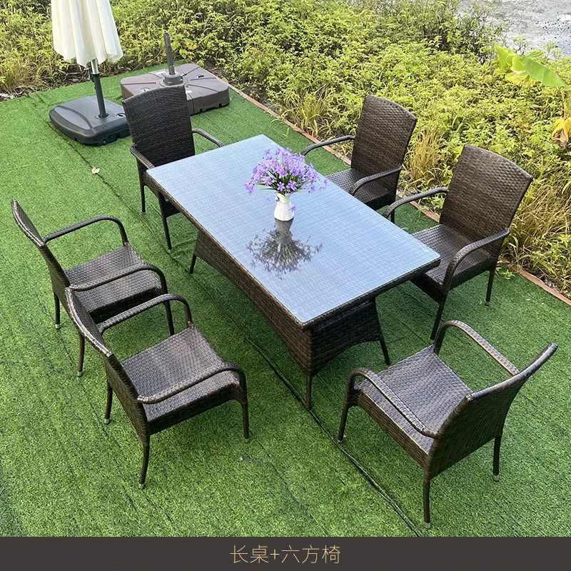 Outdoor furniture terrace rattan woven table and chair combination coffee shop with leisure and simple rattan chairs