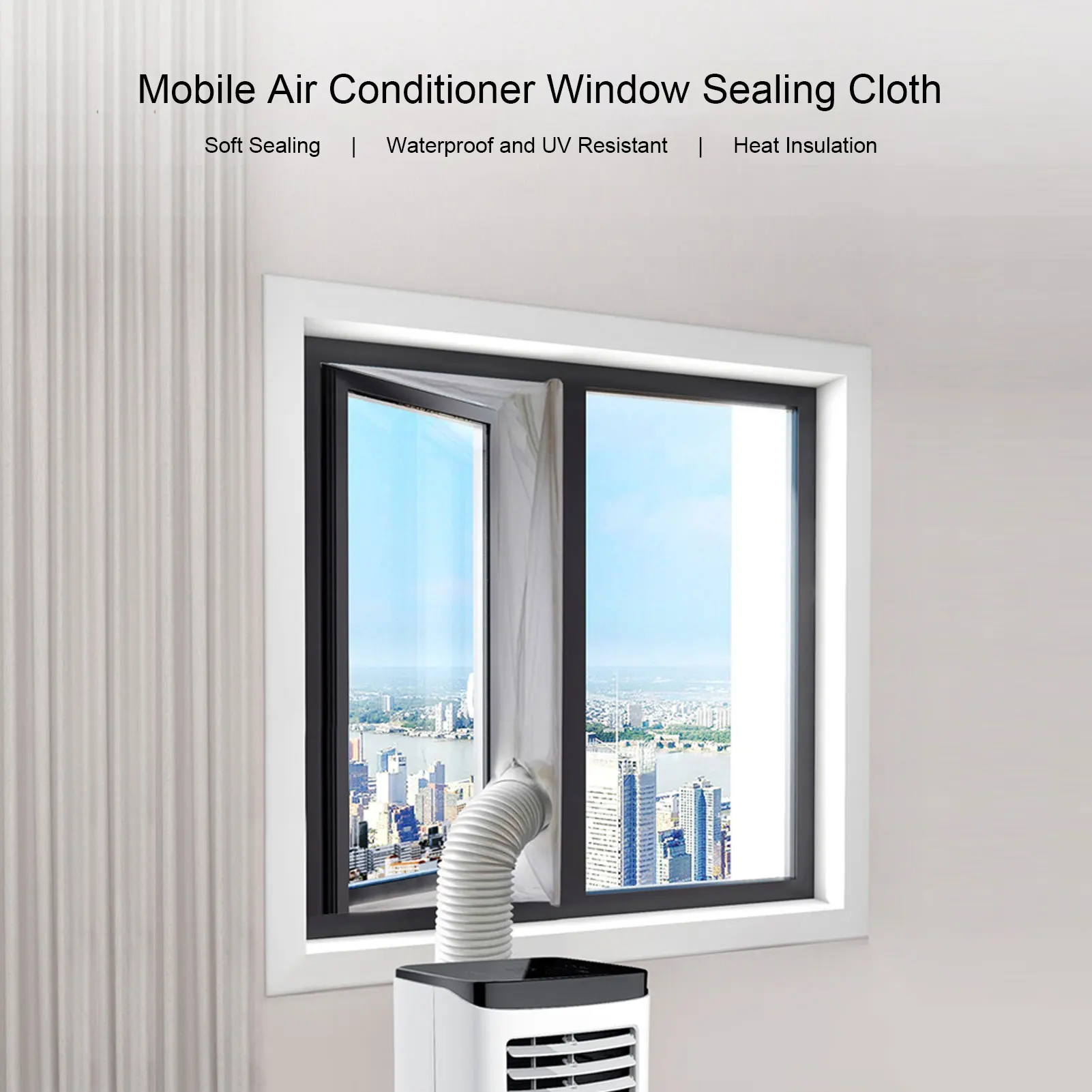 AC Window Frame Sealing Cloth Portable Air Conditioner Window Sealing Cloth  AC Window Frame Baffle Kit Silver Grey