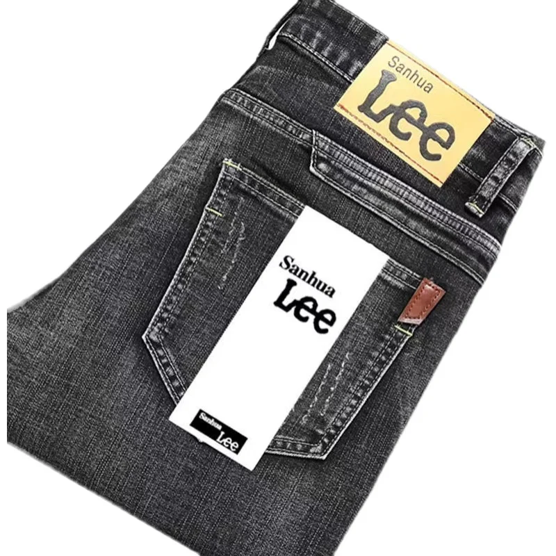 Busin Casual Thiened Elastic Denim Jeans Men's Loose Straight Leg Casual Large Size High Waist Wear-resistant Long Pants