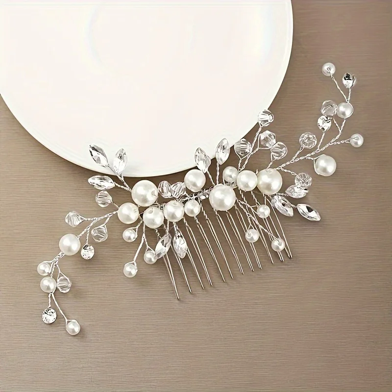 Handmade Alloy And Crystal Hair Comb Fashion Pearl Flower Hair Comb Bridal Wedding Hair Accessories Jewelry Hair Comb image 3