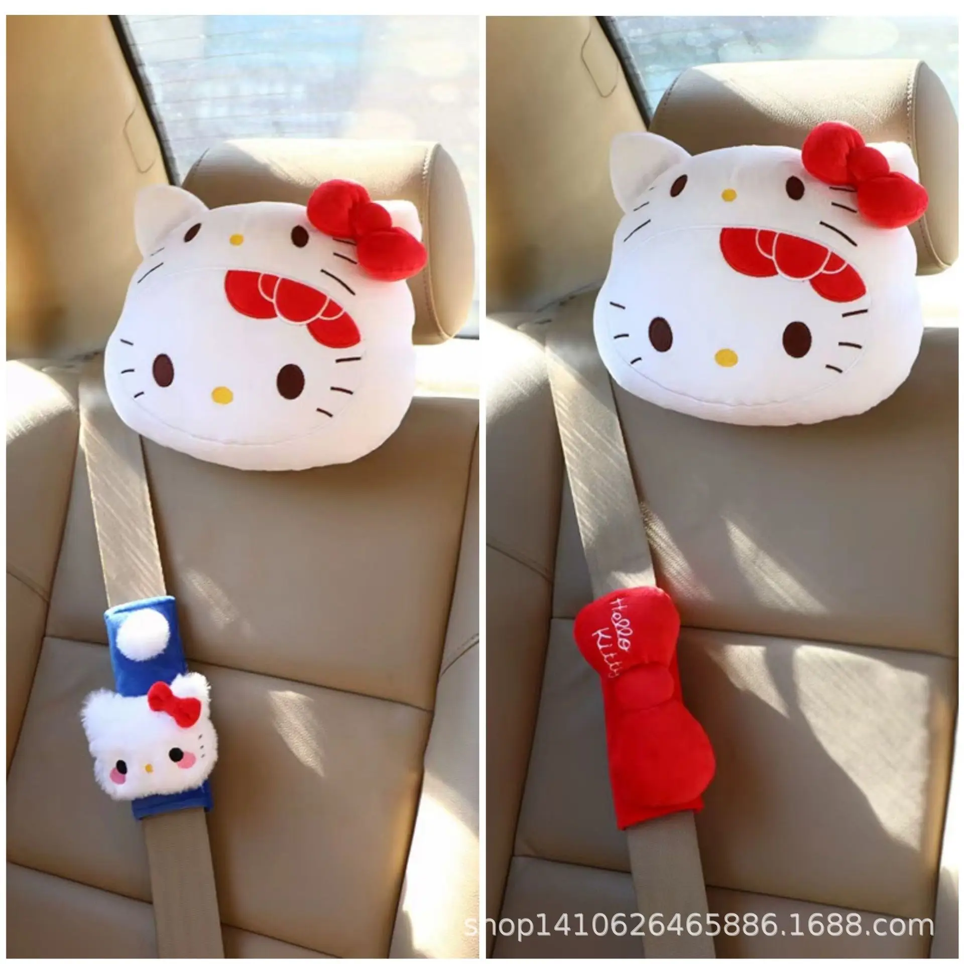 

Hello Kitty Car Headrest Pillow Neck & Lumbar Support Cushion Adjustable Car Seat Pillow Seat Belt Cover