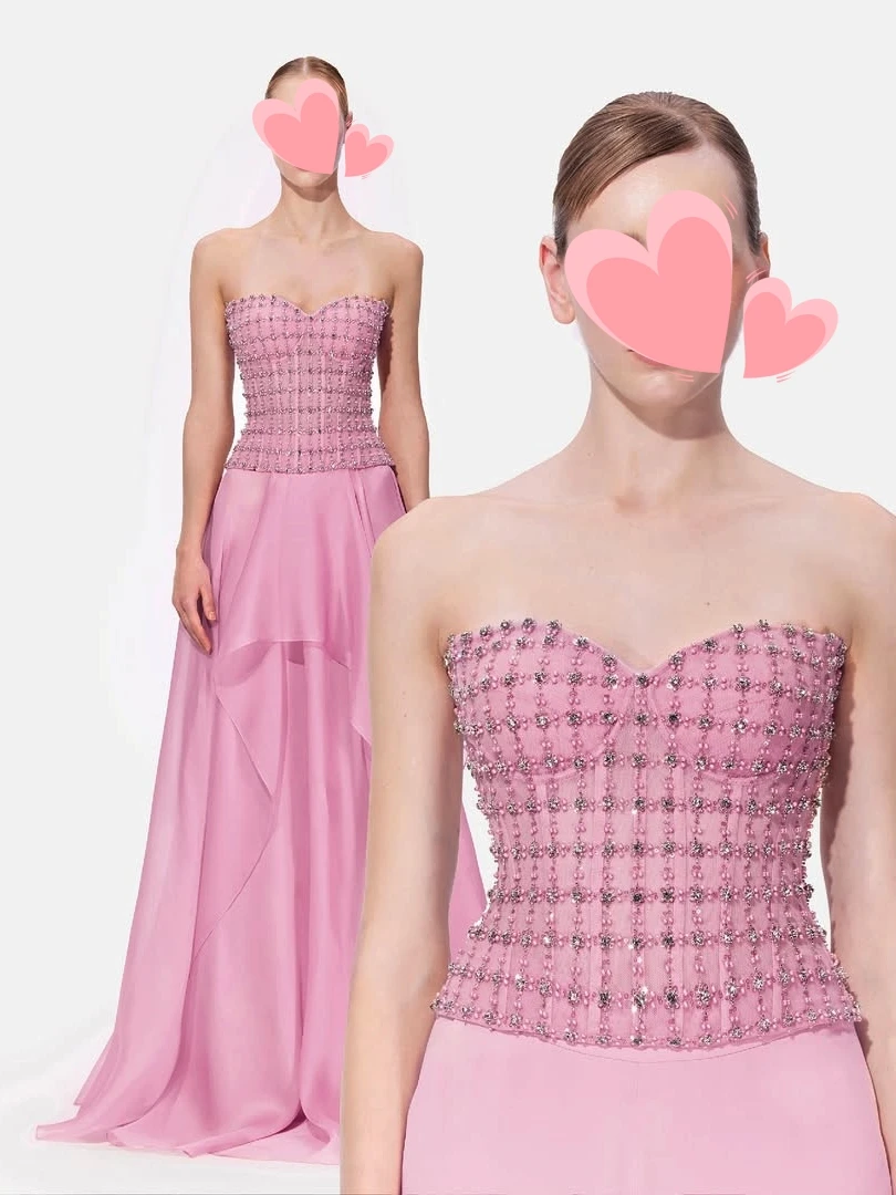 

Oisslec Dress Elegant Vintage Sweet Pink Crystal Beads A-Line Princess Customized Formal Occasion Prom Dress Evening Party Gowns