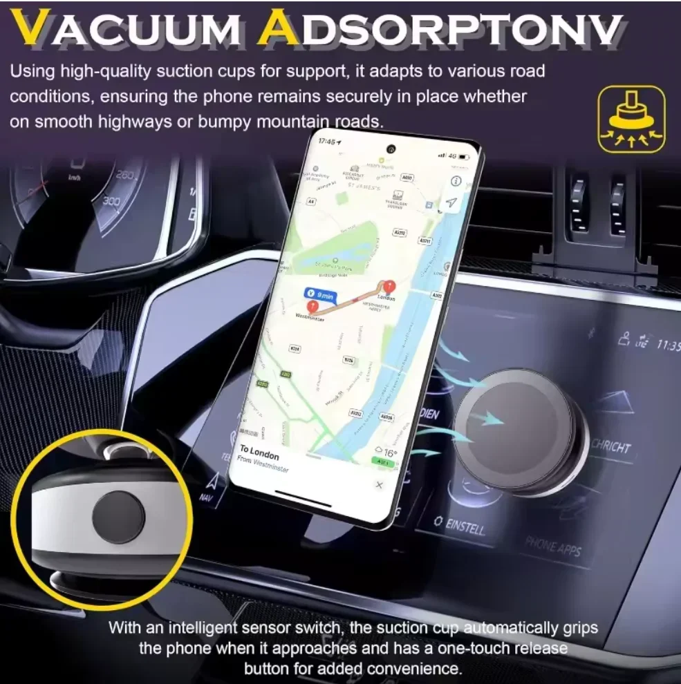Alloy Magnetic Wall-mounted Phone Holder Electric Vacuum Suction Phone Holder 360°Rotated 5KG Suction Force For Iphone Samsung view 5