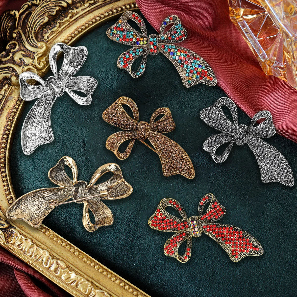 Cross border new retro diamond studded bow brooch, luxurious and versatile clothing, personalized and elegant accessories