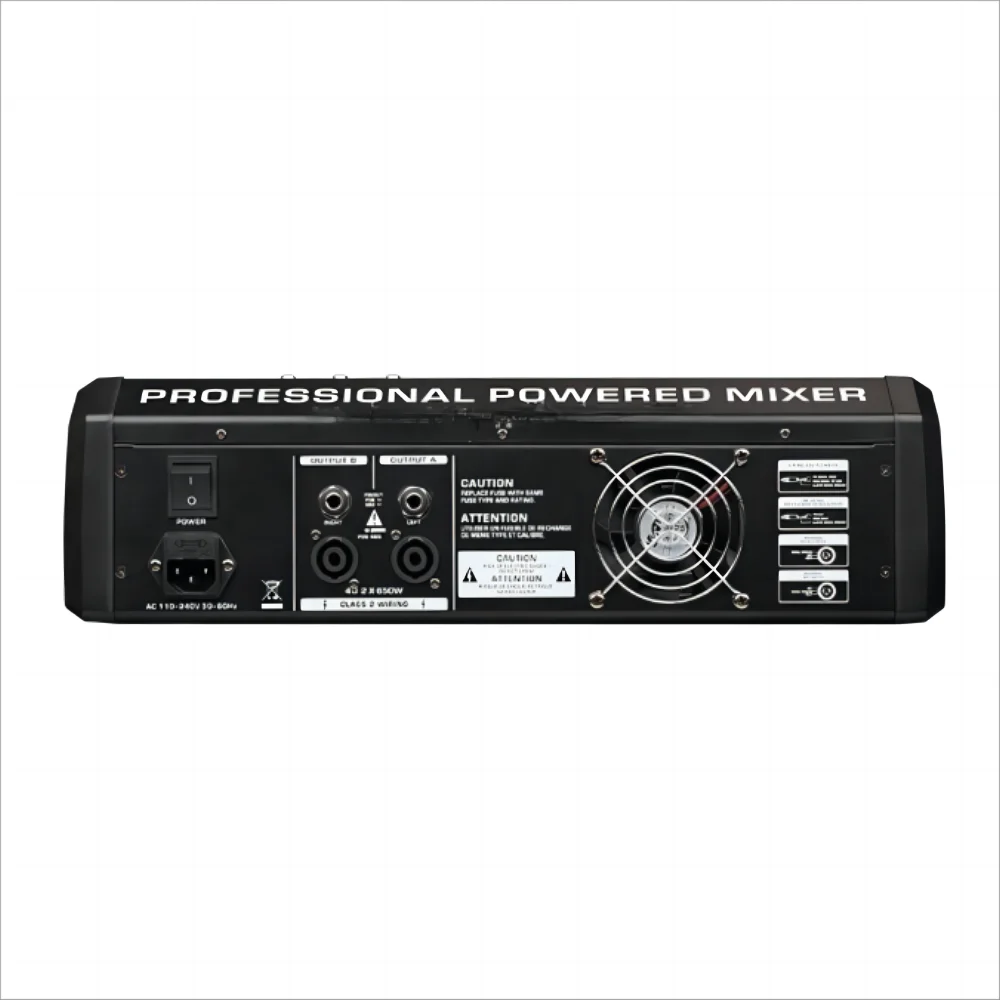 Consola mezcladora alimentada por Audio DM a la venta, consola mezcladora de potencia con amplificador de potencia, mezclador activo 650W * 2