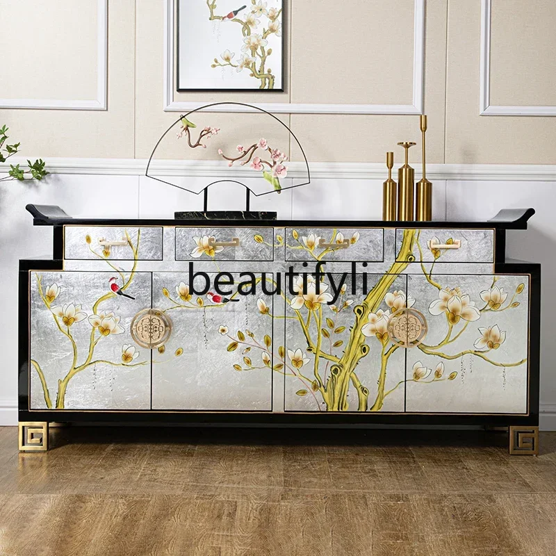 

H5556New Chinese-style painted entrance, solid wood shoe cabinet, dining side against the wall, home decoration, locker