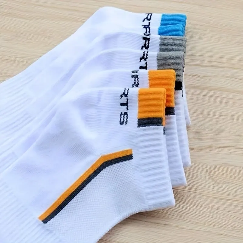 5pairs Men's Fashion Sports Socks, Striped Cotton Sweat Absorption Breathable Comfortable Ankle Socks