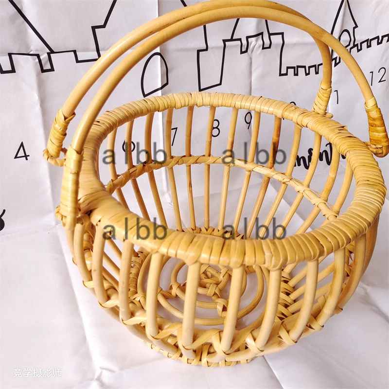 Newborn Photography Props Retro Rattan Round Basket Chair Bebe Photo Accesories Recien Baby Girl Boy Posing Bed Background