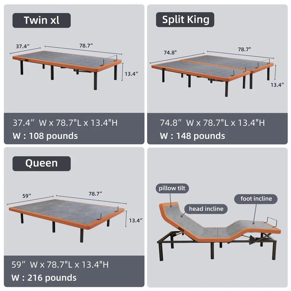 

Регулируемая кровать-основание Twin XL с массажем, функцией PillowTilt, эргономичным наклоном, режимом невесомости, двумя USB-портами и подсветкой под кроватью