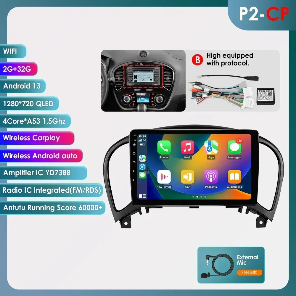 Hizpo Qualcomm 8-core 8+128 autoradio voor Nissan Juke YF15 2010-2014 multimediaspeler 2-DIN 4G Carplay Android stereo head unit