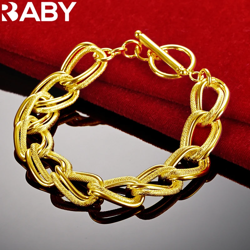 

URBABY 24K Gold Matte Smooth Ring Chain Bracelet For Women Men Fashion Jewelry Gift Charm Accessories