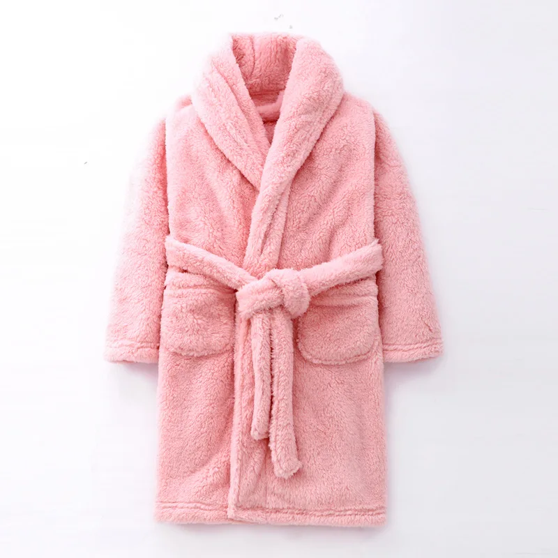 Winter Bath Robes for Big Kids Fashion Children Girls Solid Color Flannel Warm Sleepwear Boys Homewear Family Matching Robes New