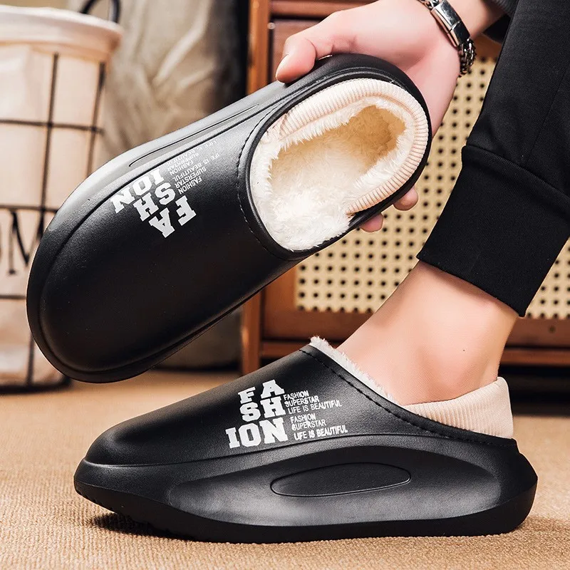 Cross-border new men's cotton slipper bag and winter plus fleece comfortable home treading poo feeling warm hair mop