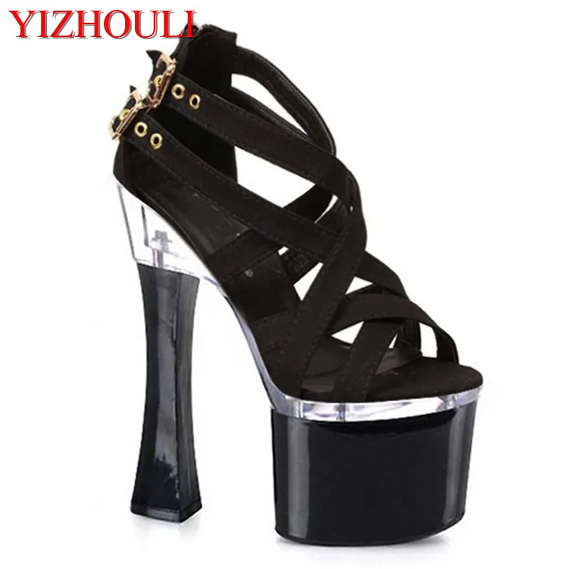 

New sexy women's ankle strap gladiator sandals, 18 cm high heels summer stage runway dance shoes