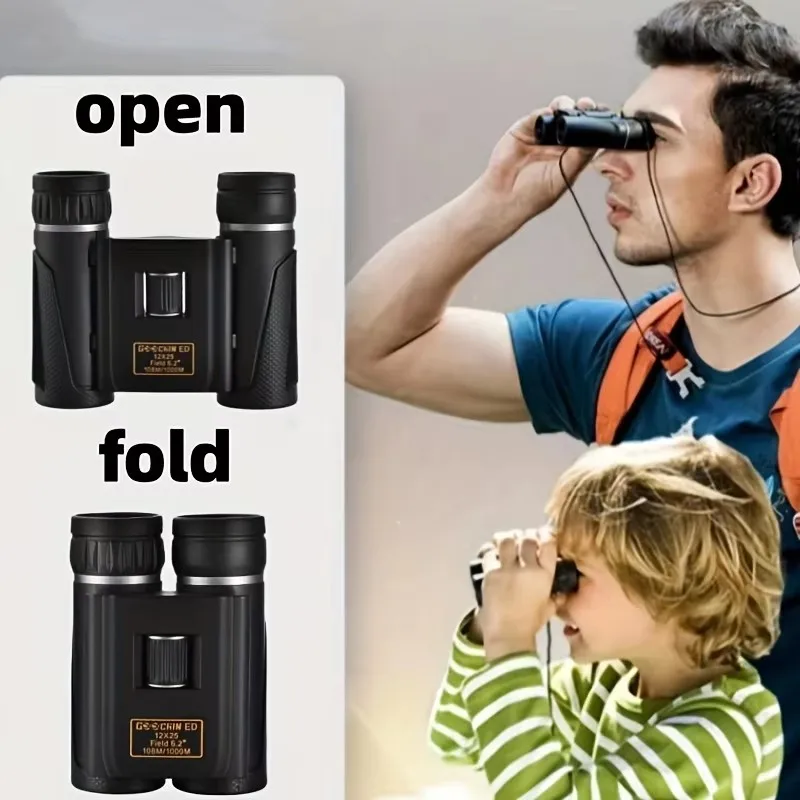 High Powerful 12x25 Compact ED Binoculars for Adults and Kids with Large Eyepiece Easy Focus Binoculars for Bird Watching Travel