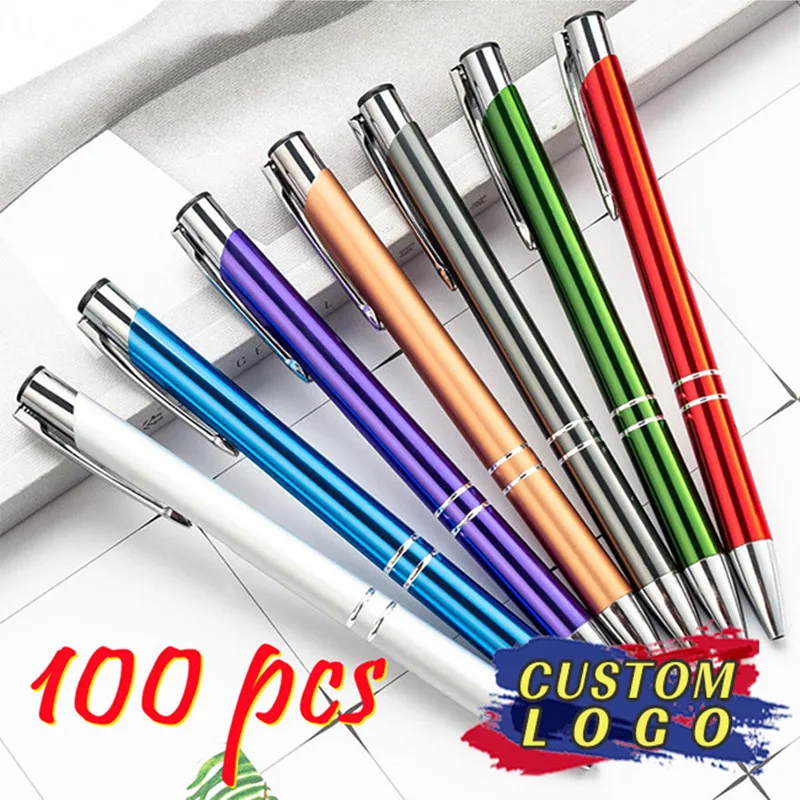 100pcs/lot Custom Logo or Name Retractable Ballpoint Pen Large Capacity Replaceable Refill School Stationery Supplies