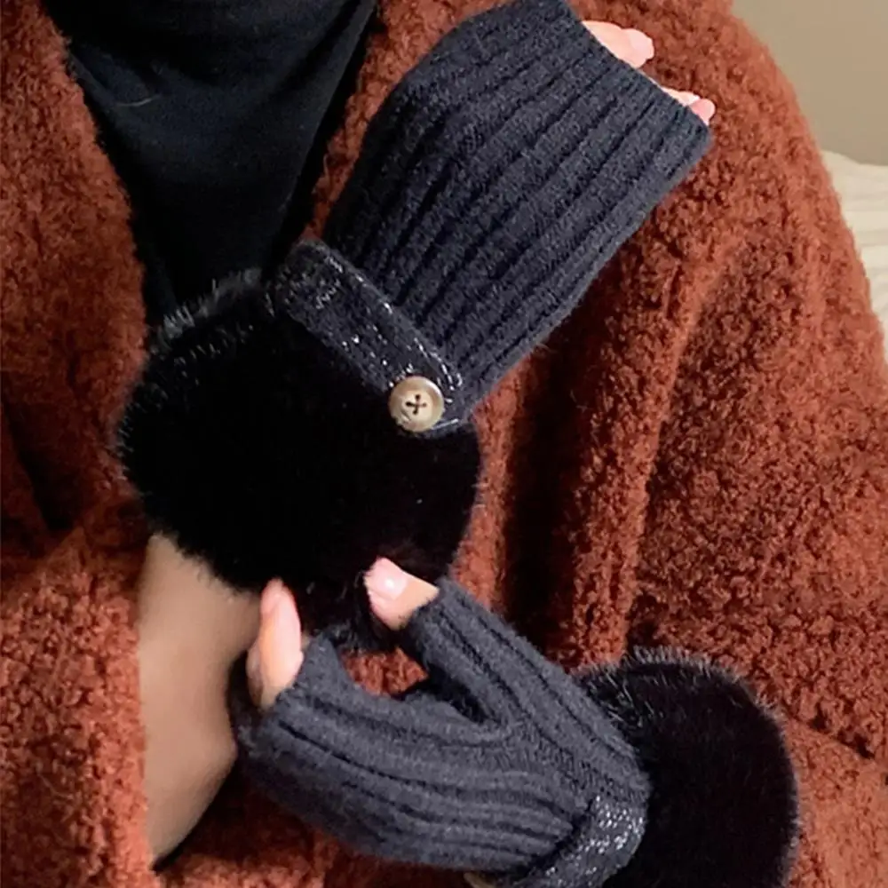 قفازات قطيفة بلون واحد لدراسة العمل قفازات محبوكة ناعمة بنصف إصبع قفازات محبوكة لحماية اليد قفازات مرنة بدون أصابع #4