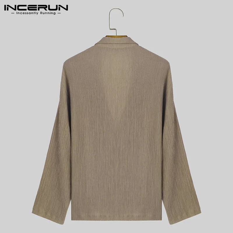 2024 Men Shirt Solid Color Lapel Long Sleeve Zipper Pleated Loose Men Clothing Streetwear Korean Fashion Casual Shirts INCERUN