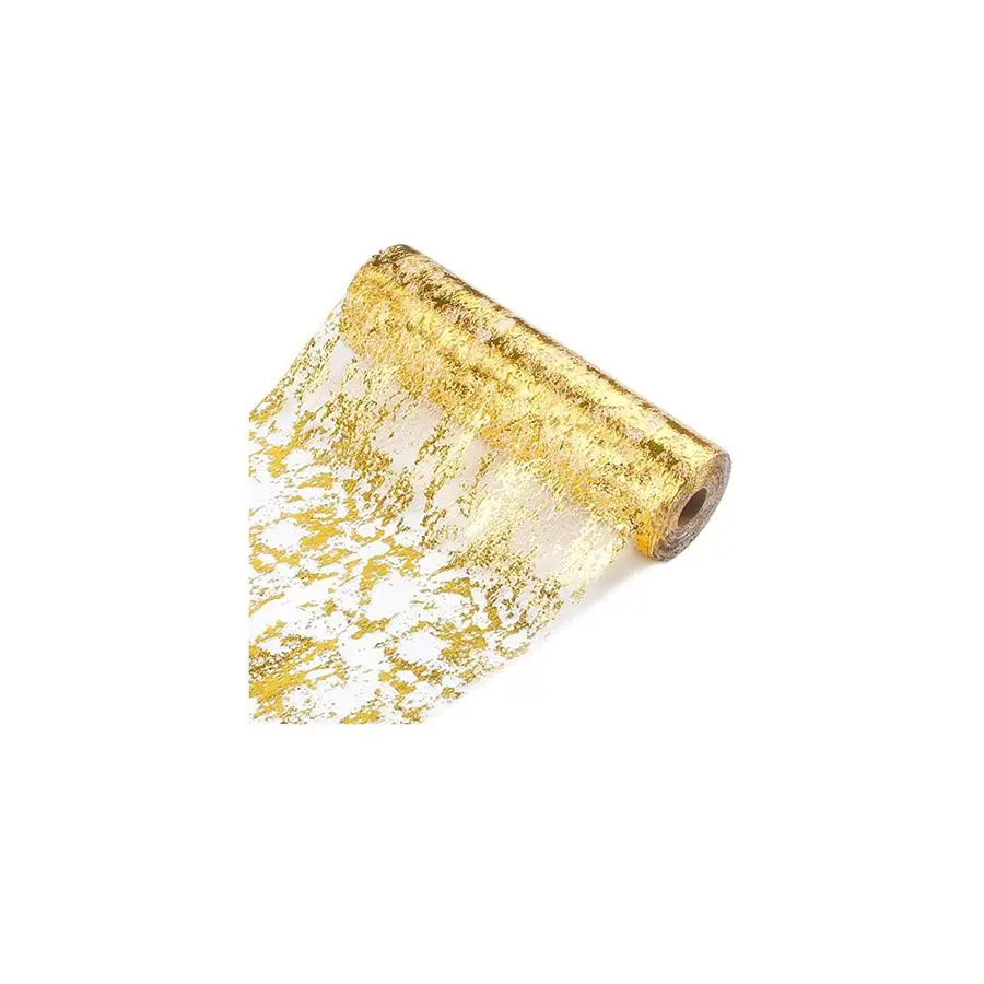 

Table Runner 11 Inch x 100 Feet Inches, Glitter Metallic Mesh Gold Runner Roll Table Decorations for Wedding, Baby Shower, Birth