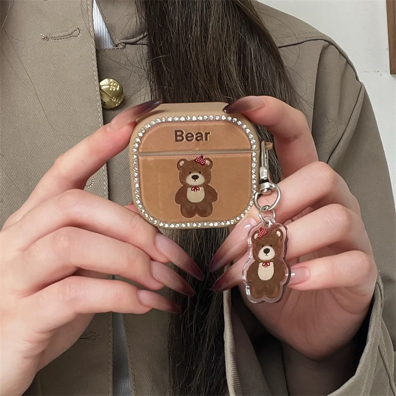

Fashion Cute Cartoon Bear Earphone Case For Apple Airpods 4 3 2 Pro 3 Cover with Pendant Silicone Headphone Cases For Girls Fund