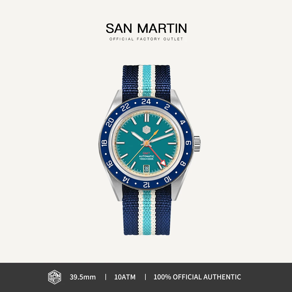 

San Martin Original Design Men Watch 39.5mm GMT Swim Sport NH34 Automatic Mechanical Wristwatch Waterproof 100m Luminous SN0116