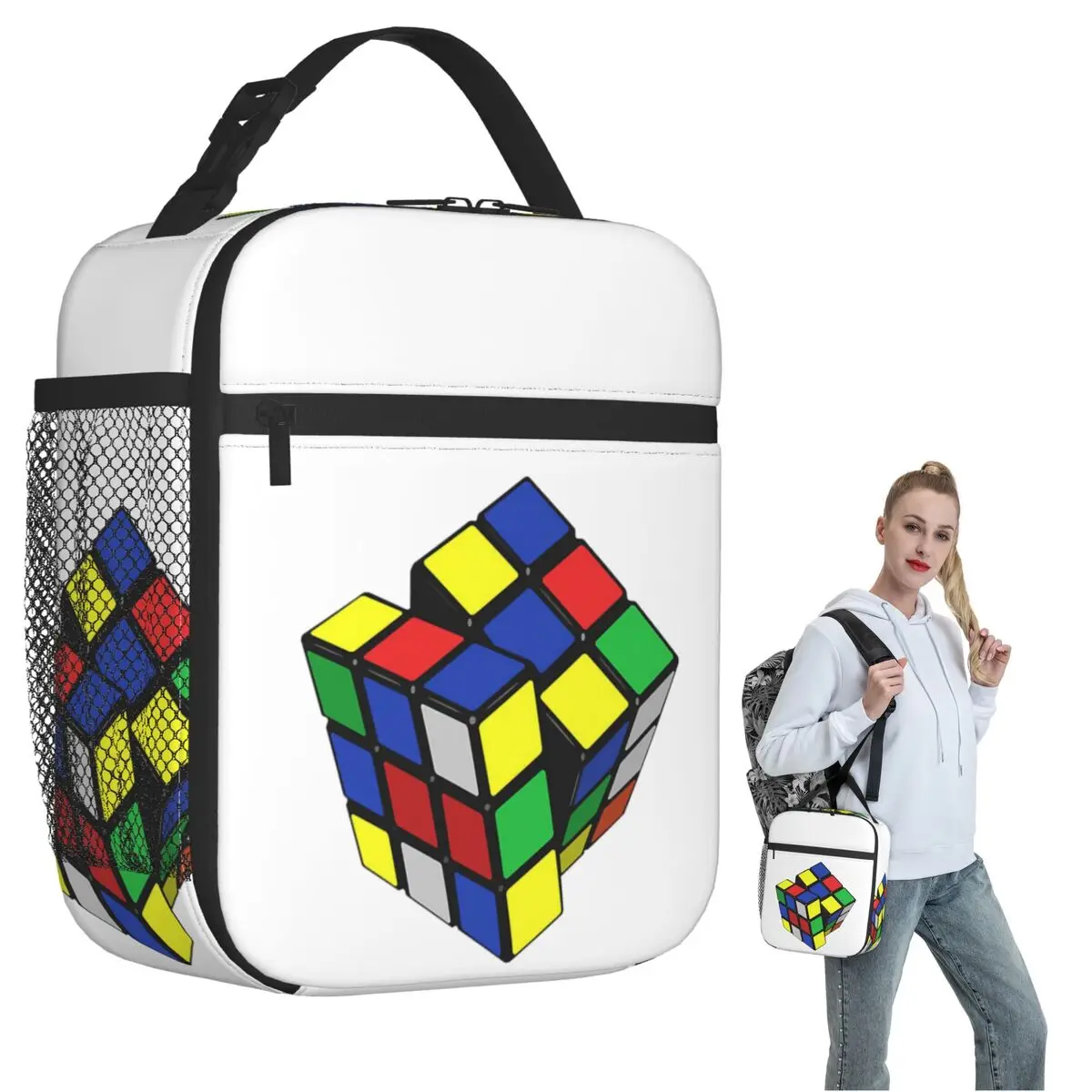 

Rubik's Cube Illustration Insulated Lunch Bag for Women Children Portable Food Boxes Thermal Lunch Box Tote