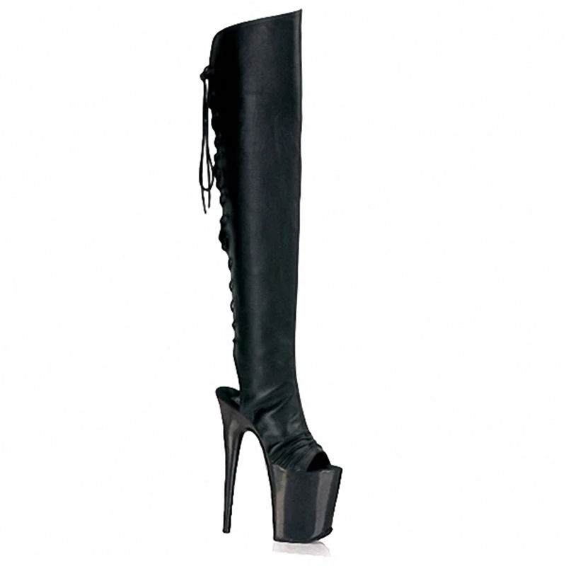 Knee-crossing Boots Heel Heightened Slim Boots Platform Lacquer Skin Fish Mouth Slim 20cm Super High Heel Autumn Waterproof PU