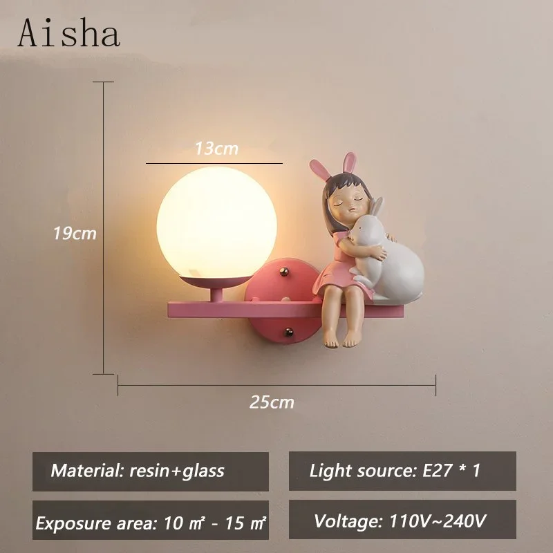 เด็กโคมไฟข้างเตียงเด็กผู้หญิง Wall Art Sconce การ์ตูนสร้างสรรค์ Eye Protection LED ตกแต่งบ้าน Salon Home