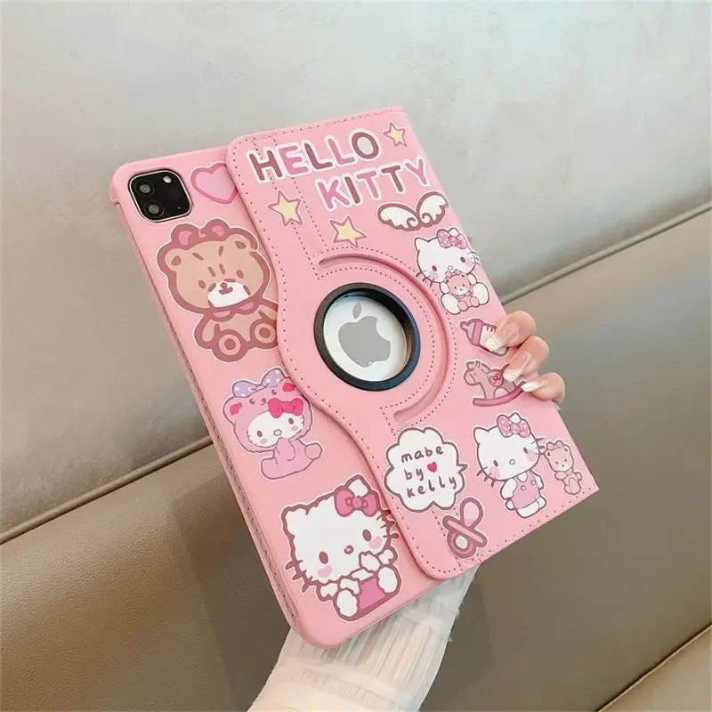 Sanrio Anime Hello Kitty Ipad Case Pro 11 8.6 12.9 Inch Air 1 2 3 Kawaii Cartoon 360Rotate Fold Protect Shell Girl Gift Toy Case