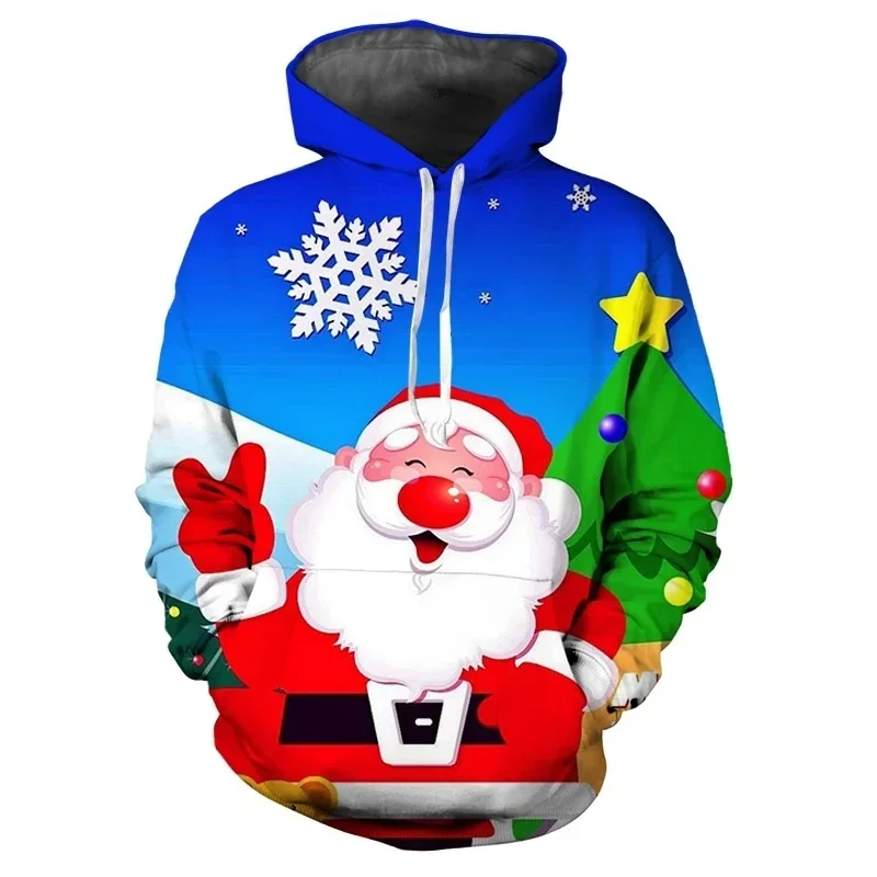 Christmas Santa and Elk Element 2024 Y2K Winter Warm Hoodie Fashion Pullover Casual Trend Fashion Top Hooded Adult Fashion