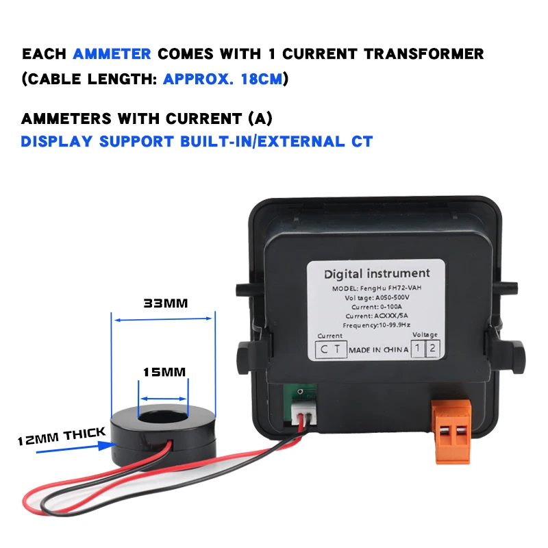 Picture 3: FH-72VAH AC Voltage and Current Frequency Meter, Digital Display, Dual Display, Triple Display, AC 50-500V Digital Instrument,